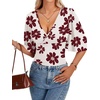 image:imageLYANER Womens V Neck Wrap Dressy Tops for Women Elegant Ruffle Short Sleeve Business Casual BlouseWine Red Flower