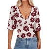image:imageLYANER Womens V Neck Wrap Dressy Tops for Women Elegant Ruffle Short Sleeve Business Casual BlouseWine Red Flower