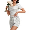 image:imageLYANER Womens 2 Pcs Pajama Sets Striped Short Sleeved T Shirt And Stylish ShortsBlue