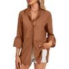 image:imageLYANER Womens 34 Length Bell Sleeve Collar V Neck Button Down Blouse Shirt TopCaramel