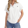 image:imageLYANER Womens Button Up Shirt Short Sleeve Blouse Collared Side Drawstring Ruched Casual TopsWhite