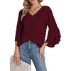 image:imageLYANER Womens Casual V Neck Ruffle Bell Half Sleeve Blouse Shirt Tunic TopBurgundy
