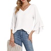 image:imageLYANER Womens Casual V Neck Ruffle Bell Half Sleeve Blouse Shirt Tunic TopWhite