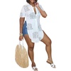 image:imageLYANER Womens Collar V Neck Button Down Slit Hem Short Sleeve Blouse Long Shirt Top LetterWhite XXLarge