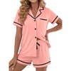 image:imageLYANER Womens Cotton Pajamas Set Button Short Sleeve Shirt with Shorts Set PJs LoungewearSolid Pink