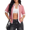 image:imageLYANER Womens Cotton Plaid Print Collared Button Down Short Sleeve Y2k Preppy Blouse TopsWine Red
