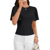 image:imageLYANER Womens Crewneck Ruffle Short Sleeve Summer Casual Slim Fit Dressy Blouses Tops for WorkBlack