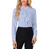 image:imageLYANER Womens Dressy Mock Neck Blouse Tops Ruffle Front Long Sleeve Button Down Work ShirtLight Blue
