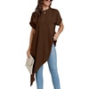 image:imageLYANER Womens Elegant Casual Mock Neck Short Sleeve Irregular Hem Loose Blouse Tops Dressy Work Shirt TopDark Brown
