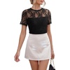 image:imageLYANER Womens Floral Lace Round Neck Short Sleeve Slim Fitted Elegant Blouse TopsBlack