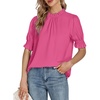 image:imageLYANER Womens Frill Mock Neck Pletaed Puff Short Sleeve Chiffon Blouse Shirt TopRose