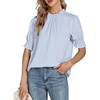 image:imageLYANER Womens Frill Mock Neck Pletaed Puff Short Sleeve Chiffon Blouse Shirt TopSky Blue