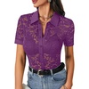 image:imageLYANER Womens Lace Tops Button Up Sexy Short Sleeve Shirt Dressy Casual Sheer Top Collared BlousePurple