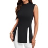 image:imageLYANER Womens Mock Neck Tank Top Sleeveless Split Hem Slim Fit Longline Shirt TopsBlack