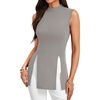 image:imageLYANER Womens Mock Neck Tank Top Sleeveless Split Hem Slim Fit Longline Shirt TopsLight Gray