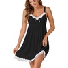 image:imageLYANER Womens Nightgown Sexy Sleeveless Babydoll Lingerie V Neck Lace Chemise Sleepwear NightdressBlack