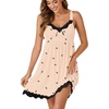 image:imageLYANER Womens Nightgown Sexy Sleeveless Babydoll Lingerie V Neck Lace Chemise Sleepwear NightdressBow Print