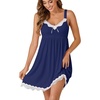 image:imageLYANER Womens Nightgown Sexy Sleeveless Babydoll Lingerie V Neck Lace Chemise Sleepwear NightdressNavy Blue