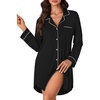 image:imageLYANER Womens Nightgowns for Women Long Sleeve Nightshirt Button Sleepshirt Nightdress Casual SleepwearBlack