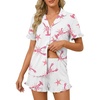image:imageLYANER Womens Pajamas Set Button Down V Neck Short Sleeve Ruffle Pjs Top with Shorts SleepwearPink Starfish