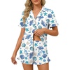 image:imageLYANER Womens Pajamas Set Button Down V Neck Short Sleeve Ruffle Pjs Top with Shorts SleepwearRoyal Blue White