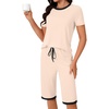 image:imageLYANER Womens Pajamas Set Short Sleeve Top and Capri Pants Soft 2 Piece Sleepwear Casual Lounge SetBeige
