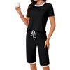 image:imageLYANER Womens Pajamas Set Short Sleeve Top and Capri Pants Soft 2 Piece Sleepwear Casual Lounge SetBlack