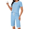 image:imageLYANER Womens Pajamas Set Short Sleeve Top and Capri Pants Soft 2 Piece Sleepwear Casual Lounge SetLight Blue