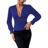 image:imageLYANER Womens Ruched Long Sleeve Low Cut Strenchy Elastic Waist Blouse Shirt TopRoyal Blue