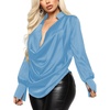 image:imageLYANER Womens Satin Collar Neck Drape Ruched Front Long Sleeve Blouse Shirt TopBlue