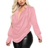 image:imageLYANER Womens Satin Collar Neck Drape Ruched Front Long Sleeve Blouse Shirt TopBright Pink