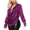 image:imageLYANER Womens Satin Collar Neck Drape Ruched Front Long Sleeve Blouse Shirt TopRose