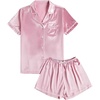 image:imageLYANER Womens Satin Silk Pajamas Short Sleeve Button Shirt amp Shorts Set PJ SleepwearPink