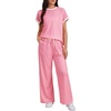 image:imageLYANER Womens Short Sleeve Pajamas Set Stripe Round Neck Lounge Sets Sleepwear with PocketsPink