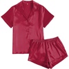 image:imageLYANER Womens Sleepwear Satin Silky Short Sleeve Top with Shorts Pajama SetLight Purple