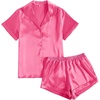 image:imageLYANER Womens Sleepwear Satin Silky Short Sleeve Top with Shorts Pajama SetRose
