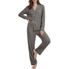 image:imageLYANER Womens Softest PJ Set 2 Piece V Neck Long Sleeve Button Down Sleepwear Lounge Pajama Sets Dark Gray Small