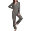 image:imageLYANER Womens Softest PJ Set 2 Piece V Neck Long Sleeve Button Down Sleepwear Lounge Pajama Sets Dark Gray XLarge