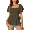image:imageLYANER Womens Square Neck Smocked Peplum Blouse Top Ruffle Short Sleeve Flowy Babydoll Cute Shirt TopsArmy Green