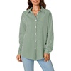 image:imageLYANER Womens Striped Button Down Shirts Long Sleeve Button Up Collared Office Work Blouses TopsDark Green