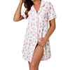 image:imageLYANER Womens Striped Nightgown Short Sleeve Sleepshirt Button Down Nightshirt SleepwearFloral White