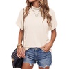 image:imageLYANER Womens Summer High Mock Neck Batwing Short Sleeve Shirt Top Asymmetric Hem Casual BlouseBeige
