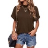 image:imageLYANER Womens Summer High Mock Neck Batwing Short Sleeve Shirt Top Asymmetric Hem Casual BlouseDark Brown