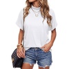 image:imageLYANER Womens Summer High Mock Neck Batwing Short Sleeve Shirt Top Asymmetric Hem Casual BlouseWhite