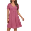 image:imageLYANER Womens V Neck A Line Lace Trim Nightgowns Ruffle Ruched Short Sleeve Sleep DressDark Pink
