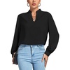 image:imageLYANER Womens V Neck Shirred Long Sleeve Office Elegant Tunic Blouse TopBlack
