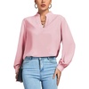 image:imageLYANER Womens V Neck Shirred Long Sleeve Office Elegant Tunic Blouse TopLight Pink