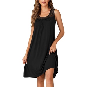 image:imageLYANER Womens Nightgown Sleeveless Sleepwear Scoop Neck Full Slip Lace Chemise NightdressBlack