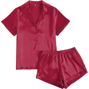 image:imageLYANER Womens Sleepwear Satin Silky Short Sleeve Top with Shorts Pajama SetLight Purple