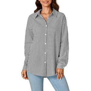 image:imageLYANER Womens Striped Button Down Shirts Long Sleeve Button Up Collared Office Work Blouses TopsBlack